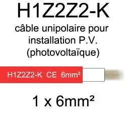 câble électrique cuivre souple spécial solaire photovoltaique série H1Z2Z2k 6mm2 rouge
