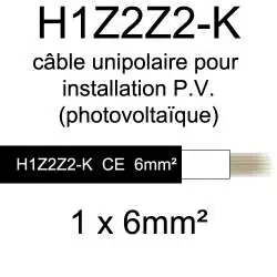 câble électrique cuivre souple spécial solaire photovoltaique série H1Z2Z2k 6mm2 noir
