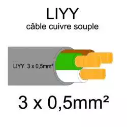 câble cuivre souple isolé PVC série LIYY 3 conducteurs 0.5mm2 3x0.5