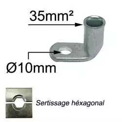 cosse coudée tubulaire à sertir pour câble électrique section 35mm2 trou de raccordement diamètre M10