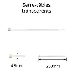 collier serre-câble transparent translucide 4.5x250 largeur 4.5mm longueur 250mm
