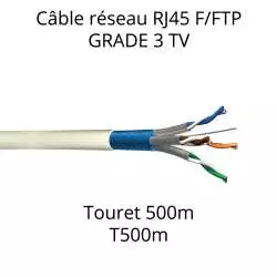 Câble Ethernet catégorie 6A F/FTP GRADE 3 TV avec blindage par paire et blindage général, vendu en touret de 500 mètres Câble Ethernet catégorie 6A F/FTP GRADE 3 TV avec blindage par paire et blindage général, vendu en touret de 500 mètres