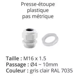 presse-étoupe gris clair RAL 7035 avec contre-écrou taille M16