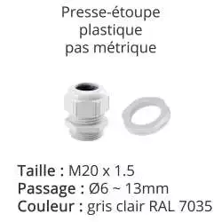 presse-étoupe gris clair RAL 7035 avec contre-écrou taille M20