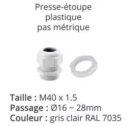 presse-étoupe gris clair RAL 7035 avec contre-écrou taille M40