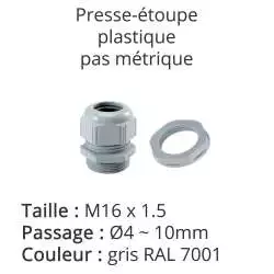 presse-étoupe gris RAL 7001 avec contre-écrou taille M16