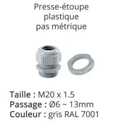 presse-étoupe gris RAL 7001 avec contre-écrou taille M20