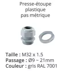 presse-étoupe gris RAL 7001 avec contre-écrou taille M32