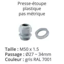 presse-étoupe gris RAL 7001 avec contre-écrou taille M50