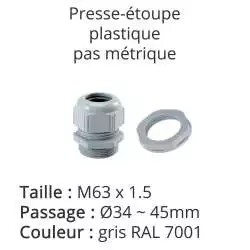 presse-étoupe gris RAL 7001 avec contre-écrou taille M63