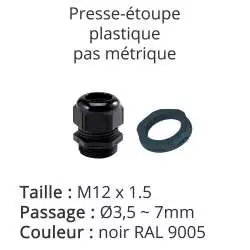 presse-étoupe noir RAL 9005 avec contre-écrou taille M12
