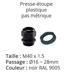 presse-étoupe noir RAL 9005 avec contre-écrou taille M40