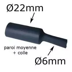 gaine thermorétractable noire à paroi moyenne avec colle diamètre 22mm taux de rétreint 4:1