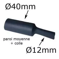 gaine thermorétractable noire à paroi moyenne avec colle diamètre 40mm taux de rétreint 3:1
