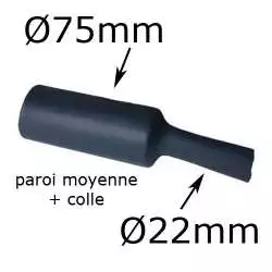 gaine thermorétractable noire à paroi moyenne avec colle diamètre 75mm taux de rétreint 3:1