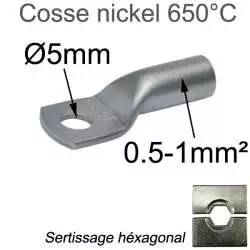cosse haute température nickel 650°C pour fil 0.5mm² et 1mm² trou M5