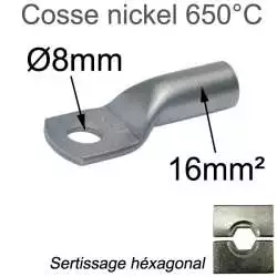 cosse haute température nickel 650°C pour fil 16mm² trou M8