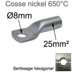 cosse haute température nickel 650°C pour fil 25mm² trou M8