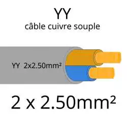 cable electrique souple serie YY ou YSL ou YSLY 2 fils 2.5mm2 2x2.50mm²