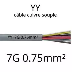 cable electrique souple serie YY ou YSL ou YSLY 7 fils avec terre vert jaune section 0.75mm2 7G0.75mm²