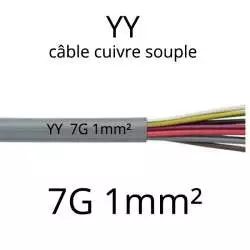 cable electrique souple serie YY ou YSL ou YSLY 7 fils avec terre vert jaune section 1mm2 7G1mm²