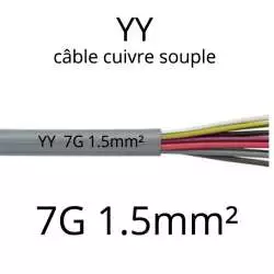 cable electrique souple serie YY ou YSL ou YSLY 7 fils avec terre vert jaune section 1.5mm2 7G1.5mm²