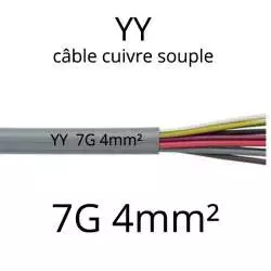 cable electrique souple serie YY ou YSL ou YSLY 7 fils avec terre vert jaune section 4mm2 7G4mm²