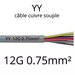 cable electrique souple serie YY ou YSL ou YSLY 12 fils avec terre vert jaune section 0.75mm2 12G0.75mm²