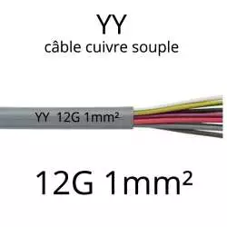 cable electrique souple serie YY ou YSL ou YSLY 12 fils avec terre vert jaune section 1mm2 12G1mm²