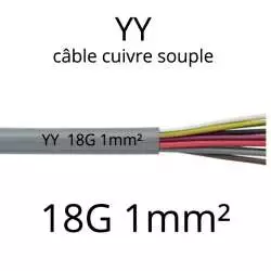 cable electrique souple serie YY ou YSL ou YSLY 18 fils avec terre vert jaune section 1mm2 18G1mm²
