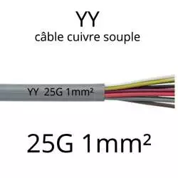 cable electrique souple serie YY ou YSL ou YSLY 25 fils avec terre vert jaune section 1mm2 25G1mm²