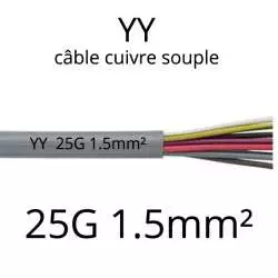 cable electrique souple serie YY ou YSL ou YSLY 25 fils avec terre vert jaune section 1.5mm2 25G1.5mm²
