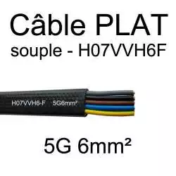 câble électrique plat noir souple série H07VVH6F 5 conducteurs 6mm²