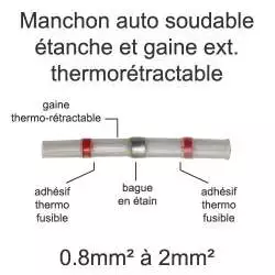 manchon autosoudeur de jonction électrique pour section entre 0.8mm2 et 2mm2 avec bague de colle thermofusible étanche