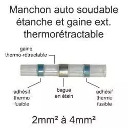 manchon autosoudeur de jonction électrique pour section entre 2mm2 et 4mm2 avec bague de colle thermofusible étanche