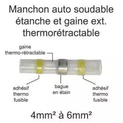manchon autosoudeur de jonction électrique pour section entre 4mm2 et 6mm2 avec bague de colle thermofusible étanche