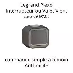 interrupteur va et vient témoin legrand plexo commande simple couleur anthracite référence 069721L