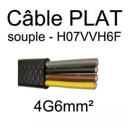 câble électrique plat noir souple série H07VVH6F 4 conducteurs 6mm² 4G6mm² câble électrique plat noir souple série H07VVH6F 4 conducteurs 6mm² 4G6mm²