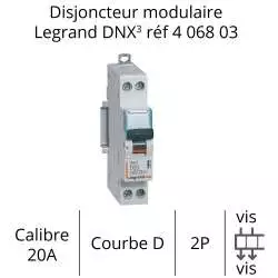 disjoncteur courbe D legrand D20A 1P+N 406803