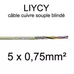 câble électrique blindé série LIYCY 5x0.75 section 0.75mm² 5 conducteurs