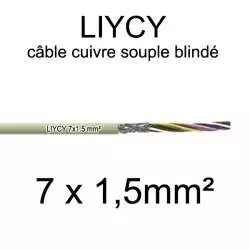 câble électrique blindé série LIYCY 7x1.5 section 1.5mm² 7 conducteurs