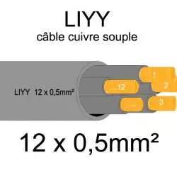 câble cuivre souple isolé PVC série LIYY 12x0.5 mm2