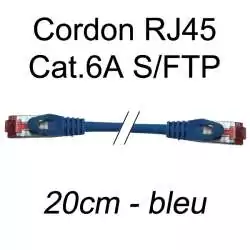 cordon réseau ethernet RJ45 cat.6A SFTP - 20cm - bleu