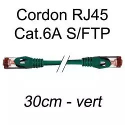 cordon réseau ethernet RJ45 cat.6A SFTP - 30cm - vert
