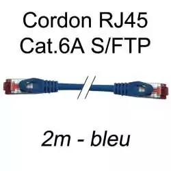 cordon réseau ethernet RJ45 cat.6A SFTP - 2m - bleu