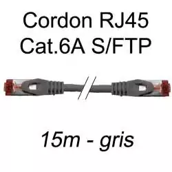 cordon réseau ethernet RJ45 cat.6A SFTP - 15m - gris