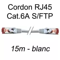 cordon réseau ethernet RJ45 cat.6A SFTP - 15m - blanc