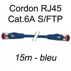 cordon réseau ethernet RJ45 cat.6A SFTP - 15m - bleu