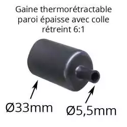 gaine thermorétractable noire à paroi épaisse avec colle taux de rétreint 6:1 diamètre 33mm