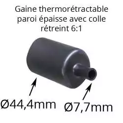 gaine thermorétractable noire à paroi épaisse avec colle taux de rétreint 6:1 diamètre 44mm